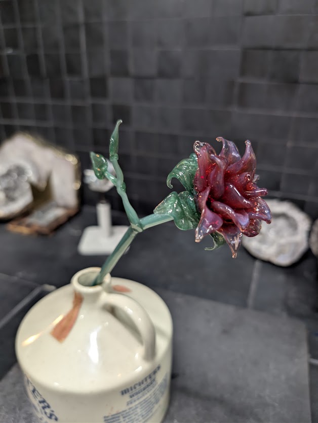 Crimson Twilight Rose | Glass Rose Sculpture | The Eternal Bloom Collection | One-of-One | Disasterpiece Glass