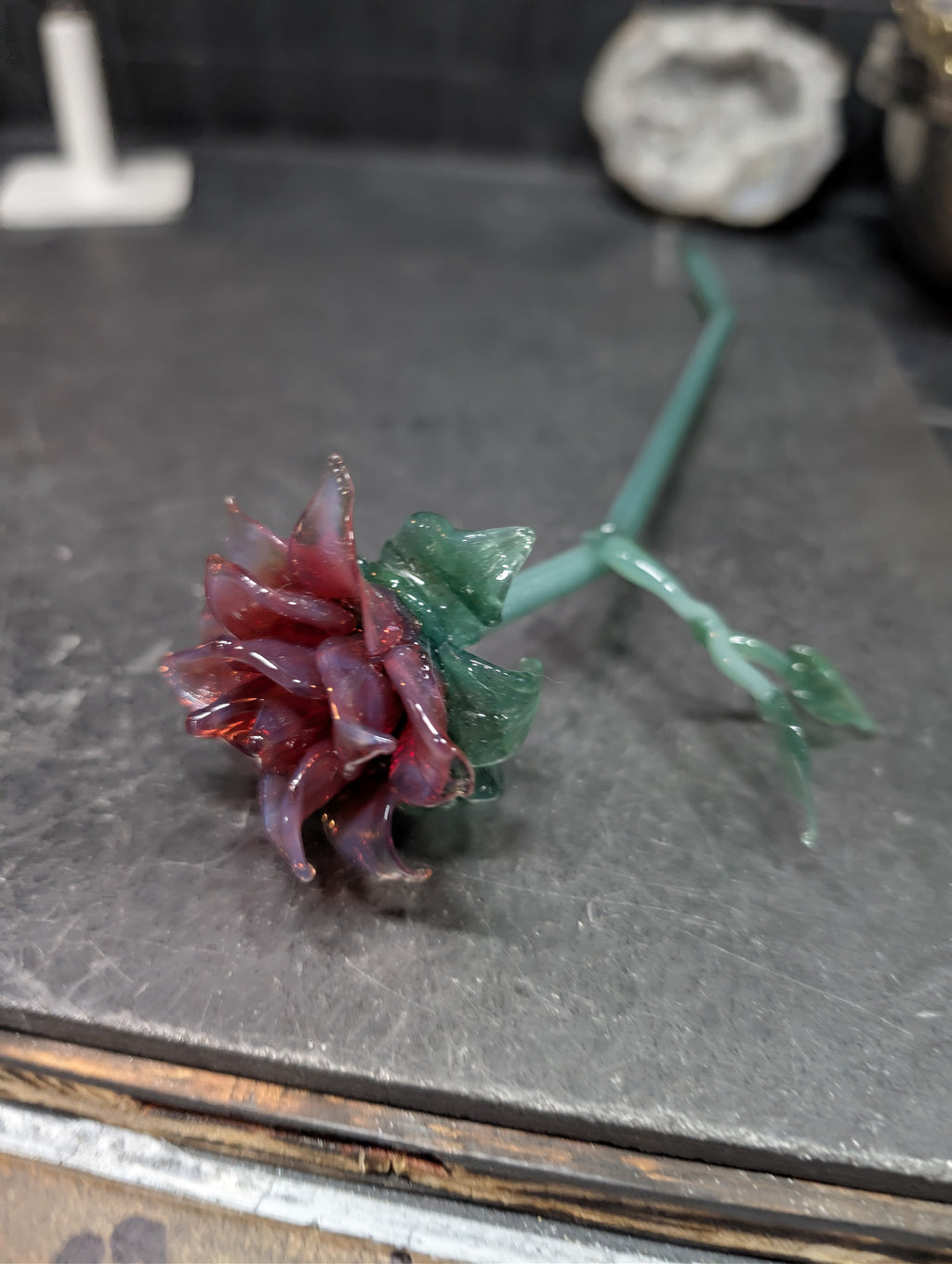 Crimson Twilight Rose | Glass Rose Sculpture | The Eternal Bloom Collection | One-of-One | Disasterpiece Glass