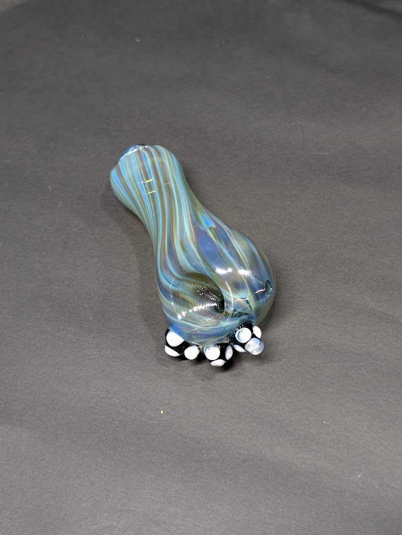 Fumed Glass | Layered Wave Design | Dot Accents | One-Of-One | Disasterpiece Glass