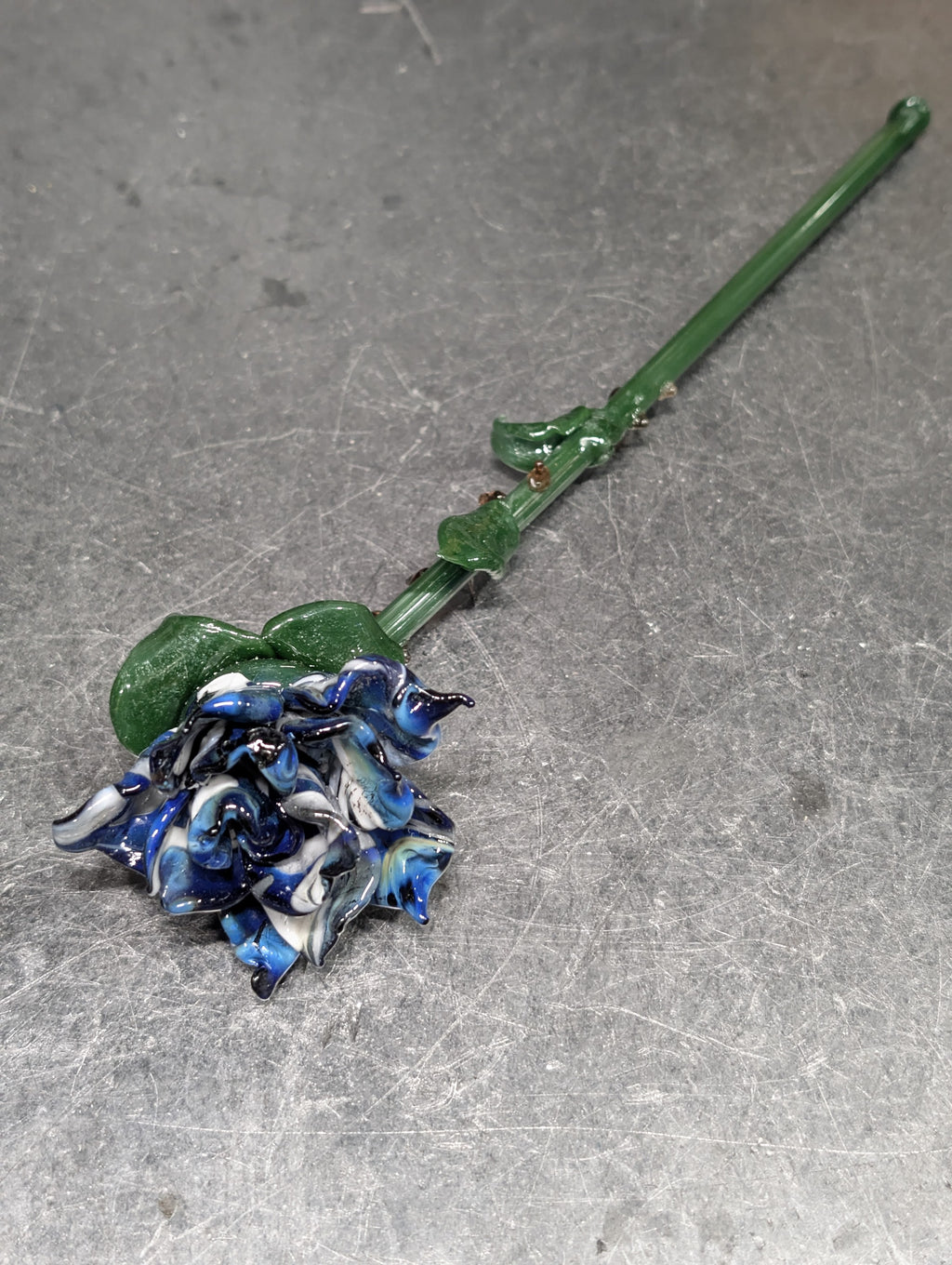 Glass Rose | Eternal Bloom Collection | Handmade Marbled Blue Glass Rose | One-of-a-Kind | Disasterpiece Glass