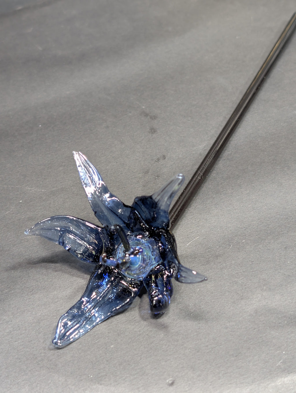 Glass Lily Flower | Midnight Bloom | Handcrafted Borosilicate | Vortex Center | One-of-a-Kind Artisan Glass Art | Disasterpiece Glass