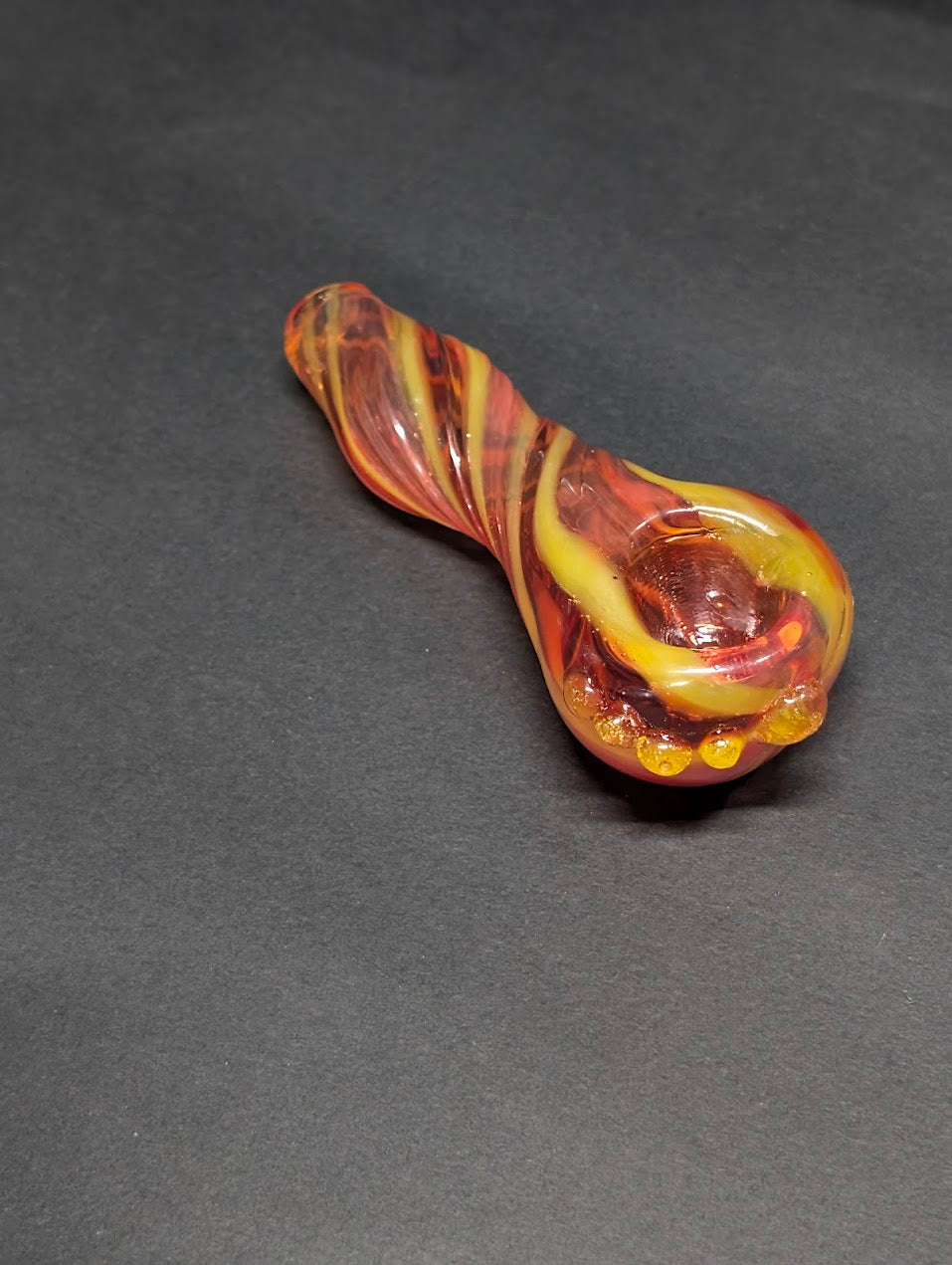 Handmade Glass | Red & Yellow Swirl Spoon with Marble Accents | One-Of-One | Disasterpiece Glass