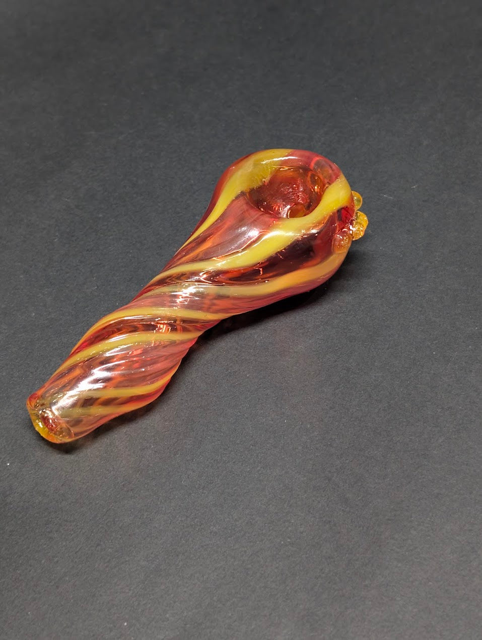 Handmade Glass | Red & Yellow Swirl Spoon with Marble Accents | One-Of-One | Disasterpiece Glass