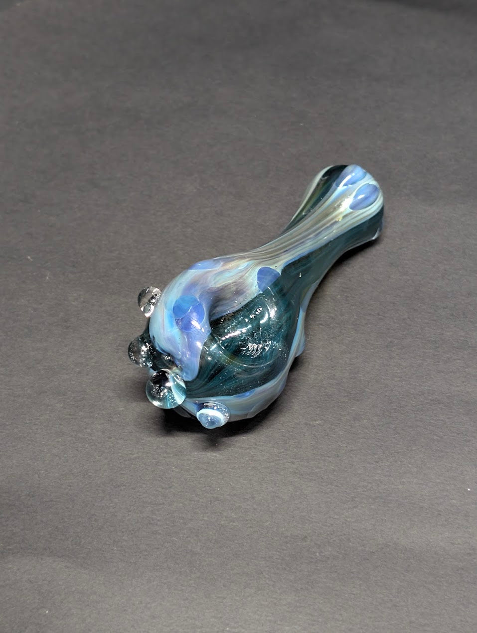 Handmade Glass | Blue & White Swirl Spoon with Dot Accents | One-Of-One | Disasterpiece Glass