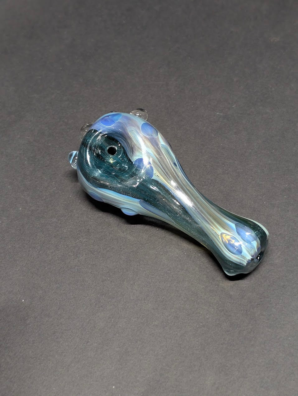Handmade Glass | Blue & White Swirl Spoon with Dot Accents | One-Of-One | Disasterpiece Glass