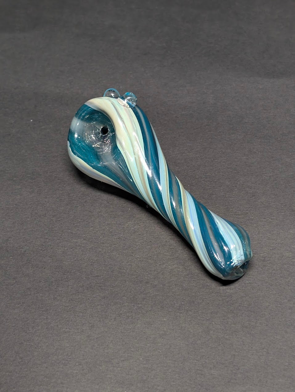Handmade Glass | Blue & White Twisted Spoon | One-Of-One | Disasterpiece Glass