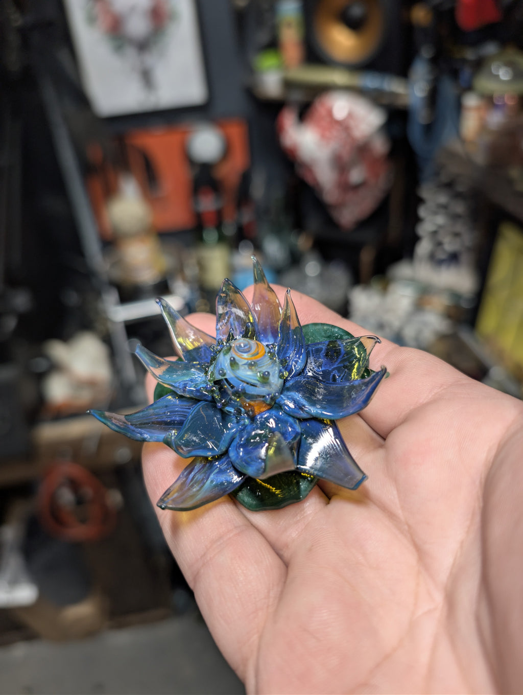 Glass Water Lily |  Handmade Lily on Triple Pads | Eternal Bloom Collection | One-of-a-Kind | Disasterpiece Glass