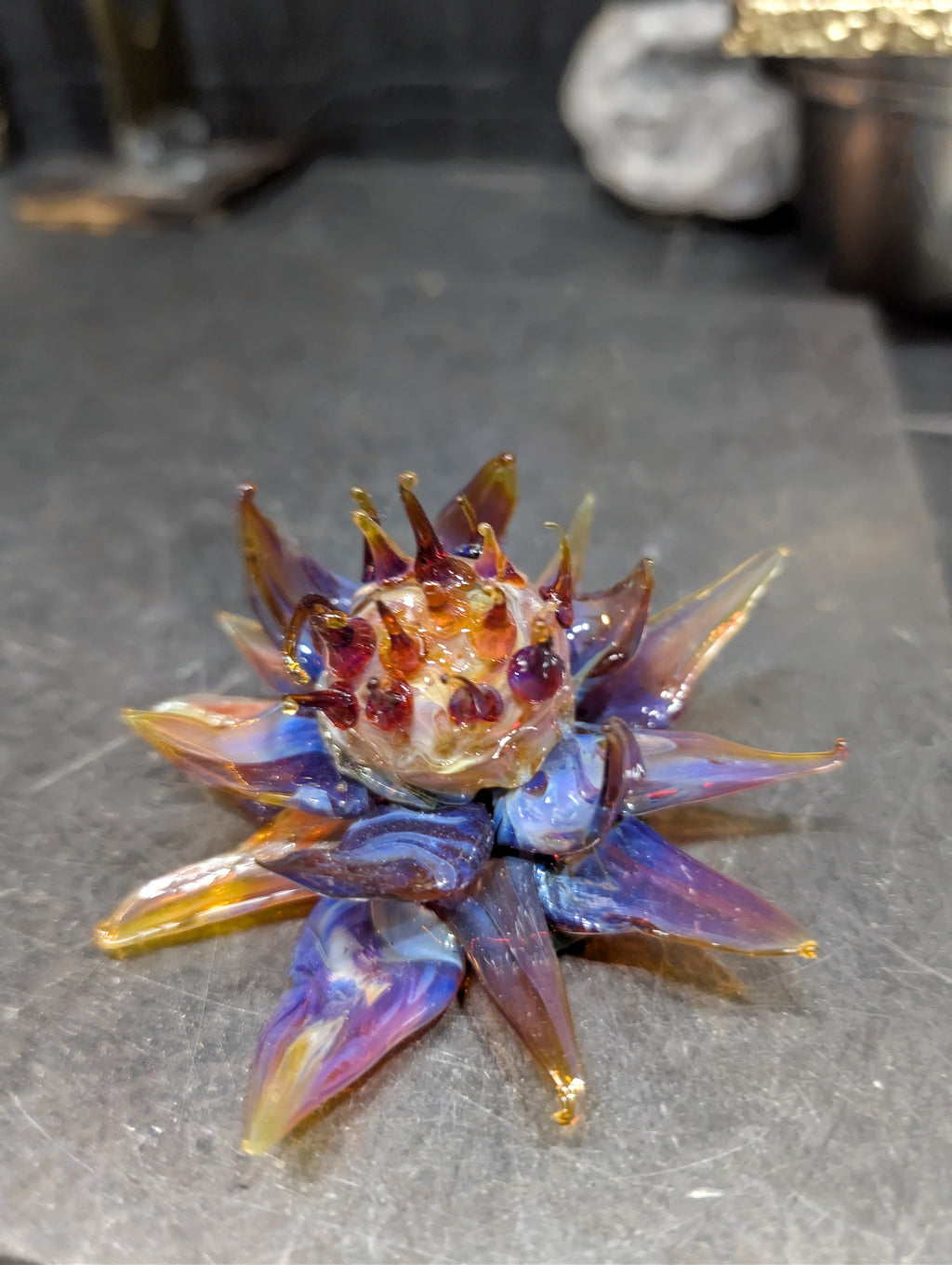 Ember Tide Water Lily | Handmade Boro Glass Flower | One-of-One | Disasterpiece Glass