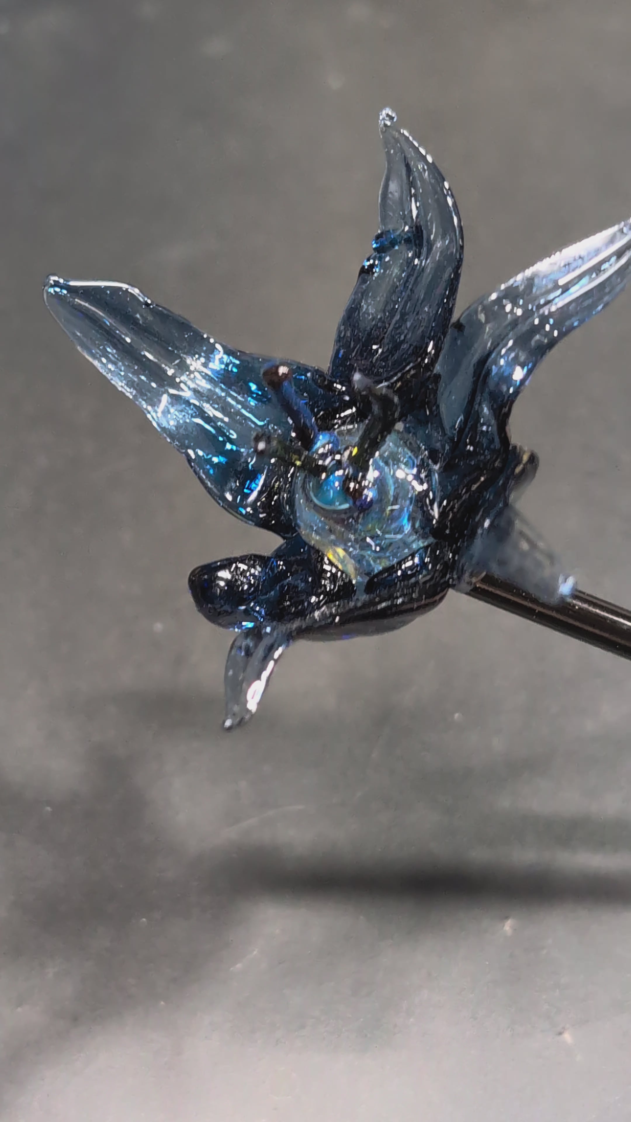 Glass Lily Flower | Midnight Bloom | Handcrafted Borosilicate | Vortex Center | One-of-a-Kind Artisan Glass Art | Disasterpiece Glass