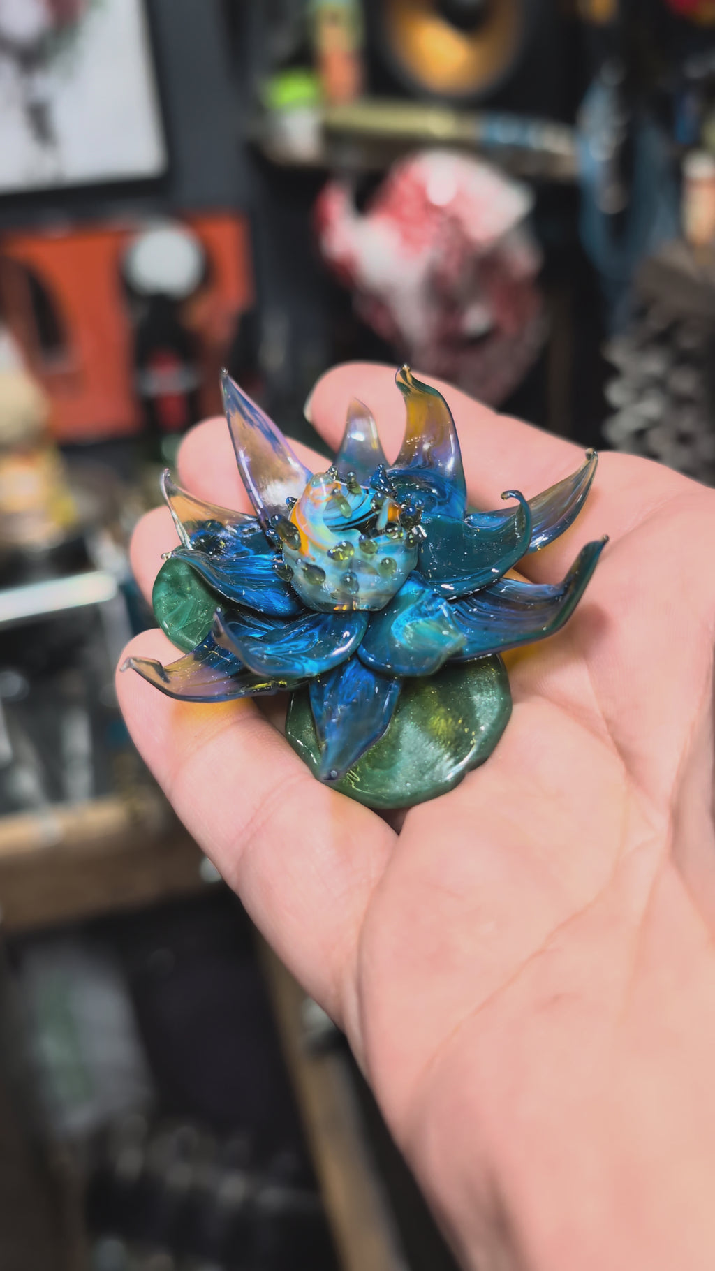 Glass Water Lily |  Handmade Lily on Triple Pads | Eternal Bloom Collection | One-of-a-Kind | Disasterpiece Glass