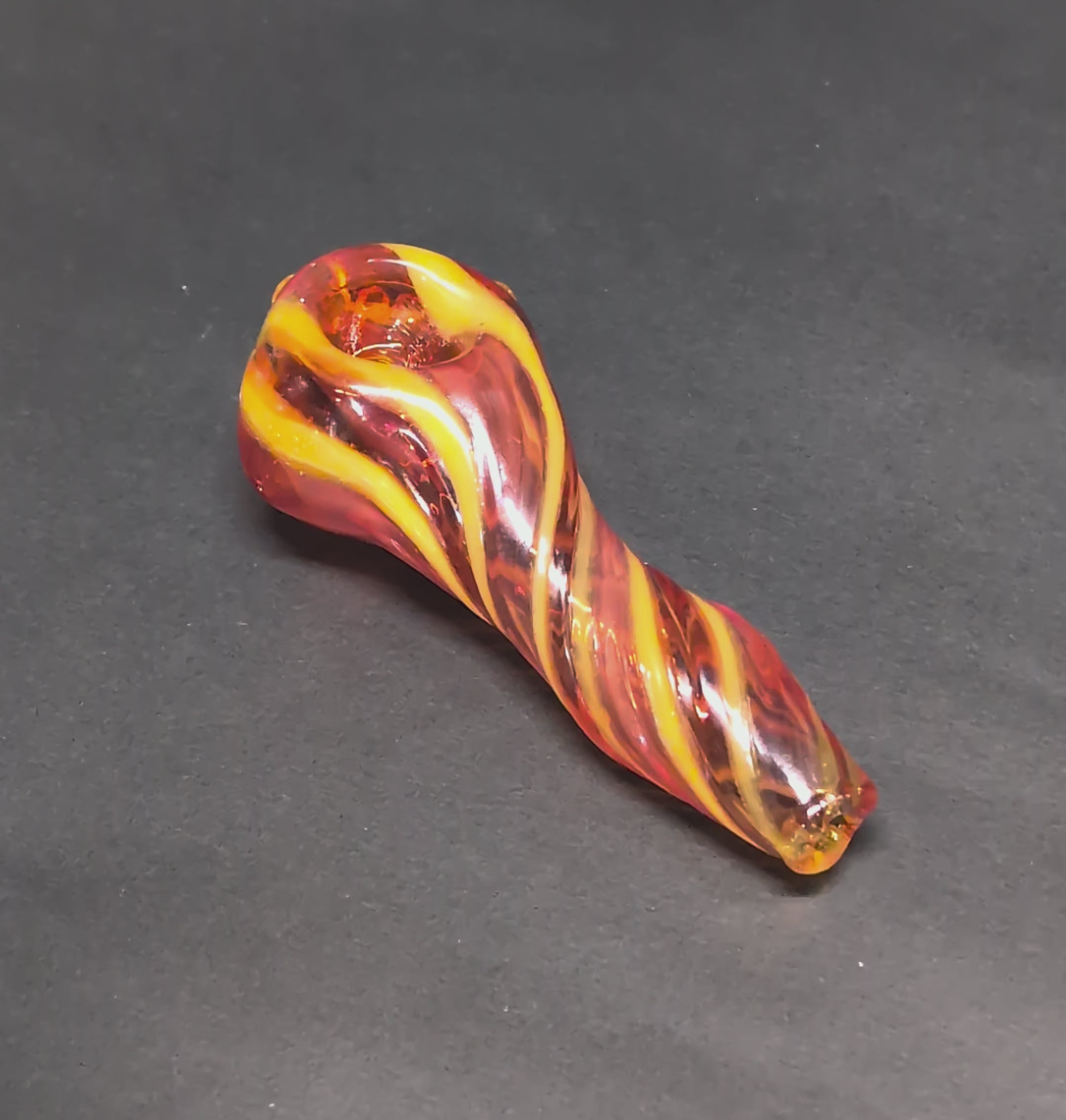 Handmade Glass | Red & Yellow Swirl Spoon with Marble Accents | One-Of-One | Disasterpiece Glass