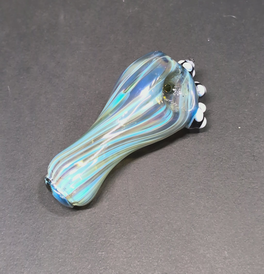 Fumed Glass | Layered Wave Design | Dot Accents | One-Of-One | Disasterpiece Glass
