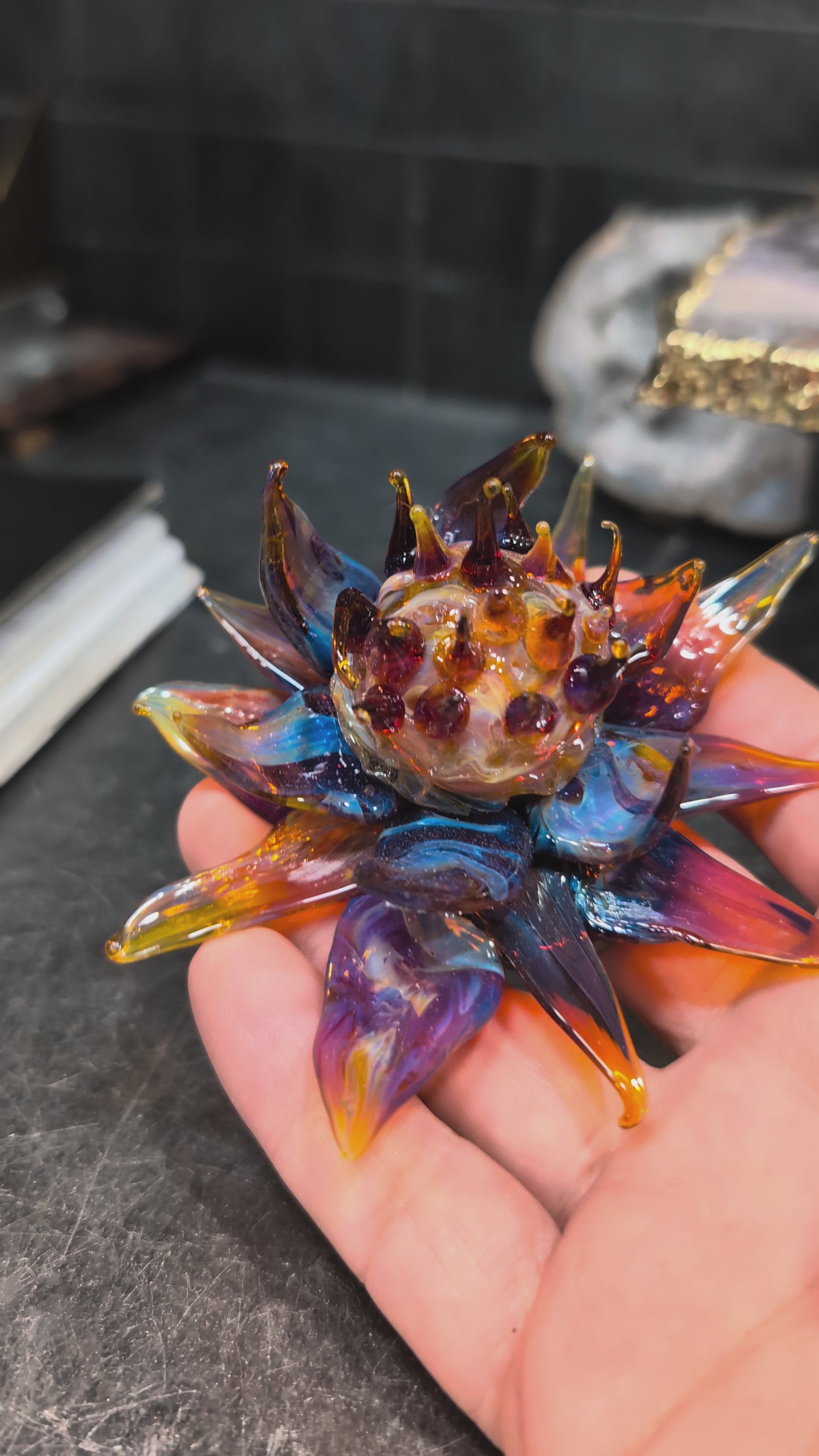 Ember Tide Water Lily | Handmade Boro Glass Flower | One-of-One | Disasterpiece Glass