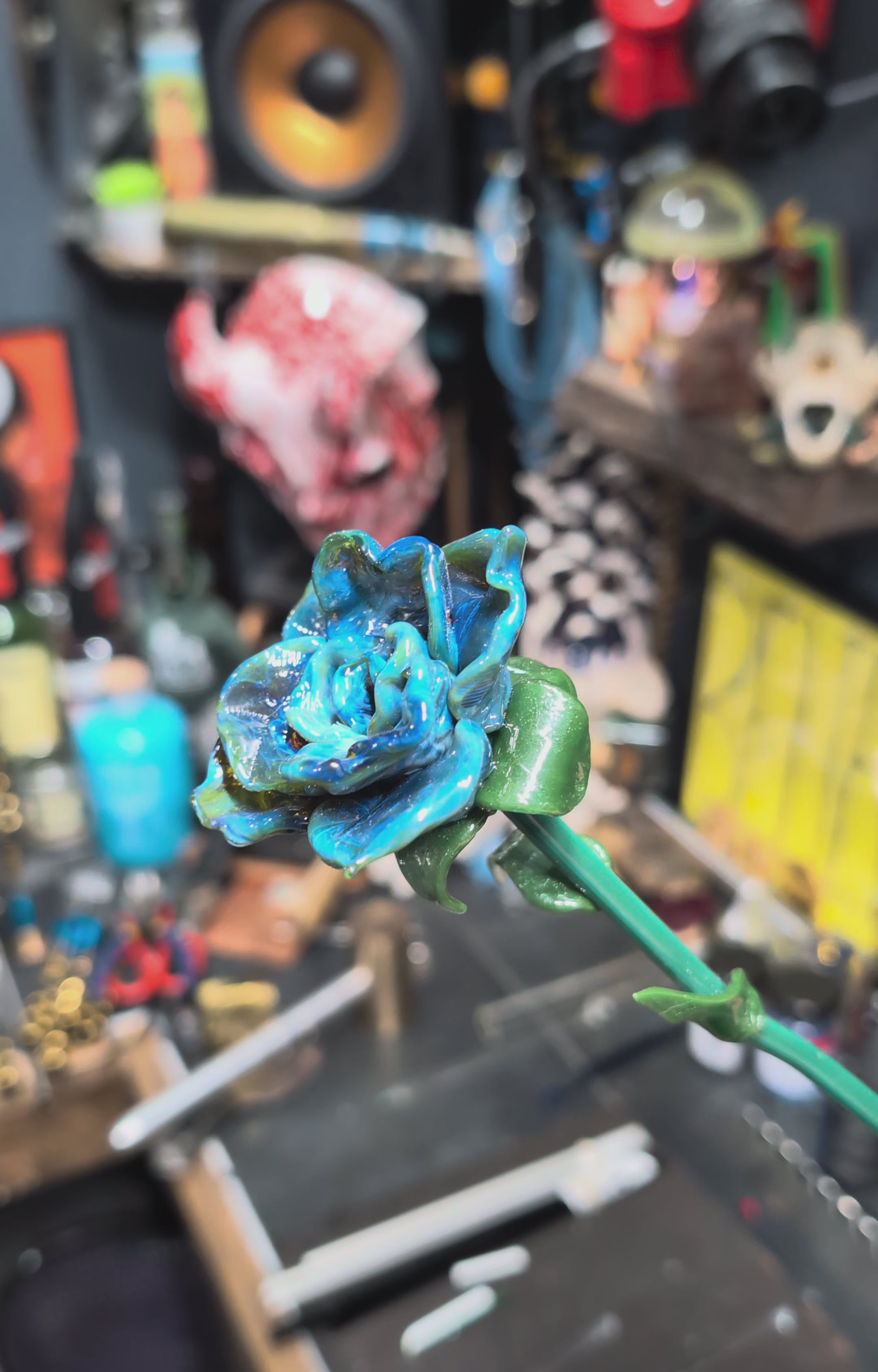 Glass Rose | The Eternal Bloom Collection | Blue/Teal Glass Rose | One-of-a-Kind Floral Art | Disasterpiece Glass
