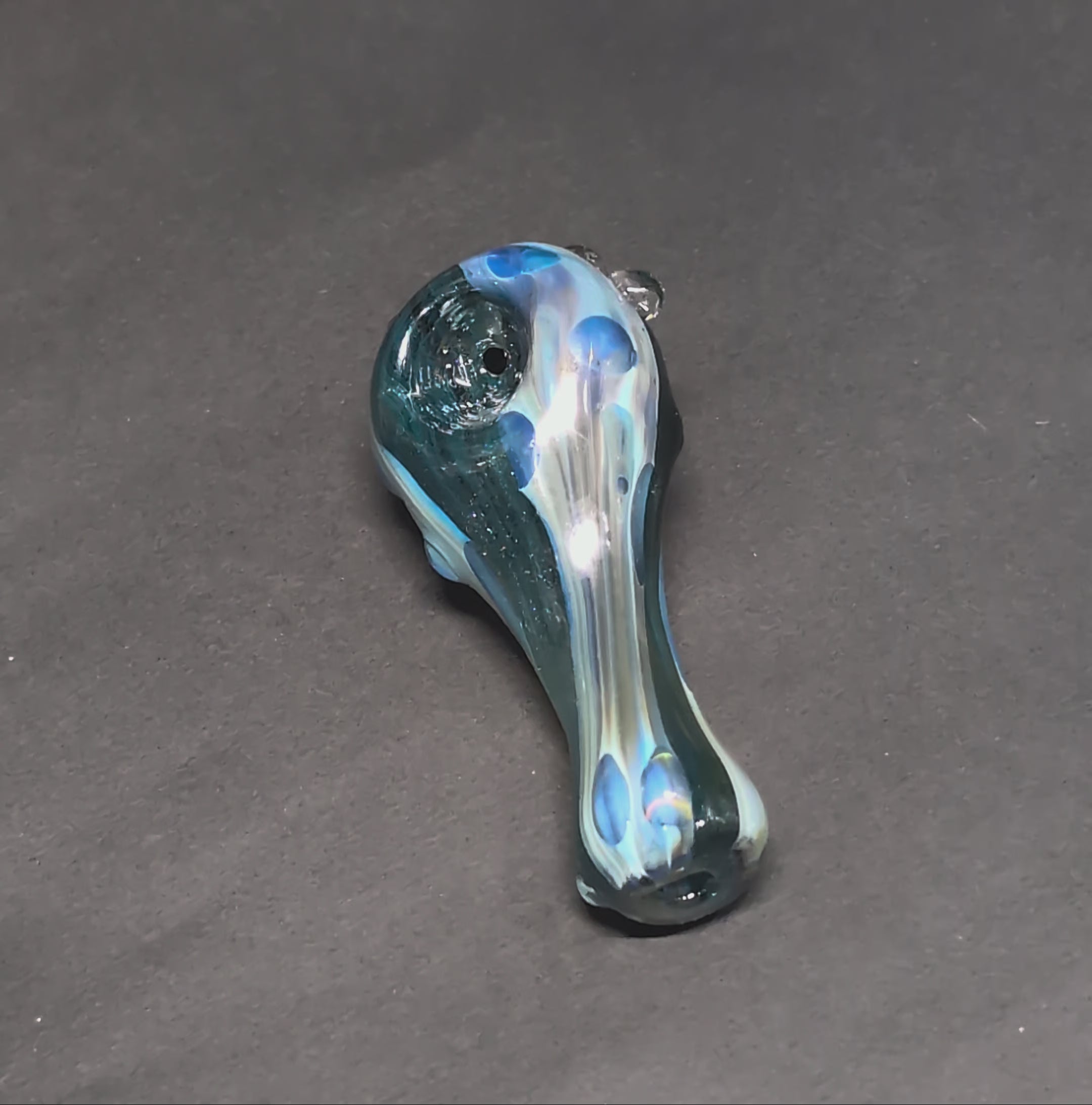 Handmade Glass | Blue & White Swirl Spoon with Dot Accents | One-Of-One | Disasterpiece Glass