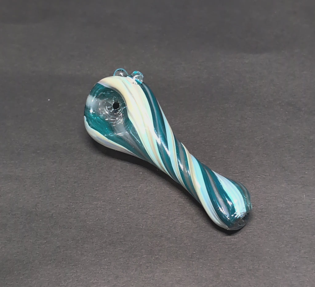 Handmade Glass | Blue & White Twisted Spoon | One-Of-One | Disasterpiece Glass