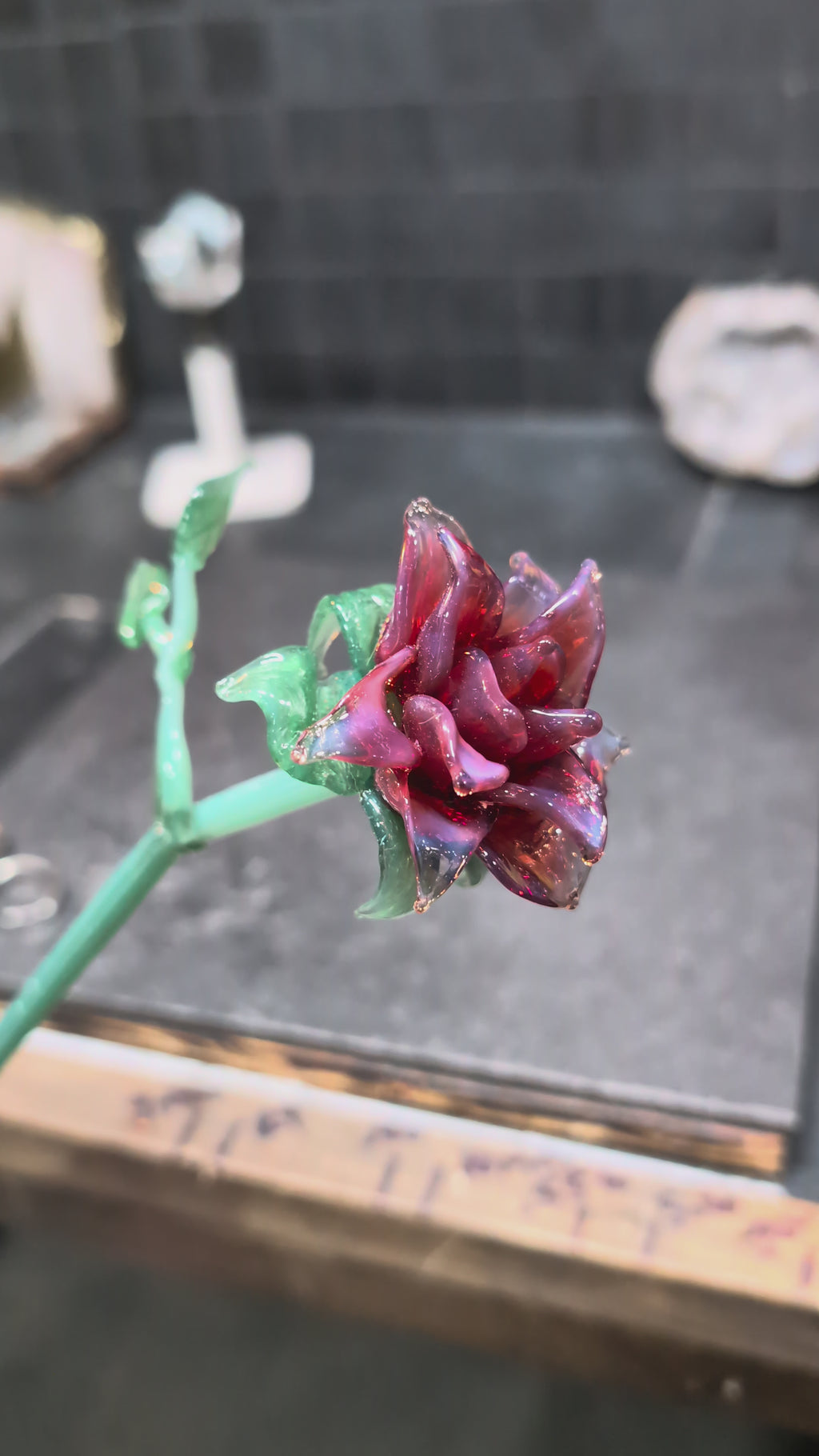 Crimson Twilight Rose | Glass Rose Sculpture | The Eternal Bloom Collection | One-of-One | Disasterpiece Glass